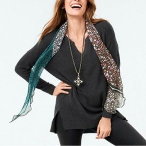 CAbi medium charcoal, gray V-neck oversized tunic sweater